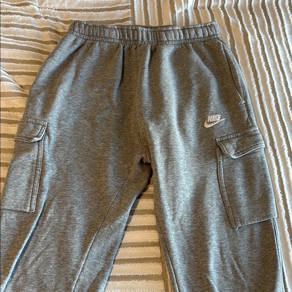 Nike Gray Sweatpants with Elastic Waistband and Cuffed Ankles